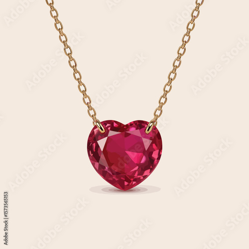 Elegant gold chain necklace featuring a vibrant faceted ruby gemstone in a heart shape