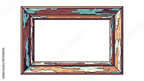 Cartoon Wooden Frame Vector Illustration, Distressed Wood Texture Element for Graphic Design