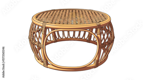 Woven Rattan Coffee Table Illustration for Interior Design and Home Decor Projects