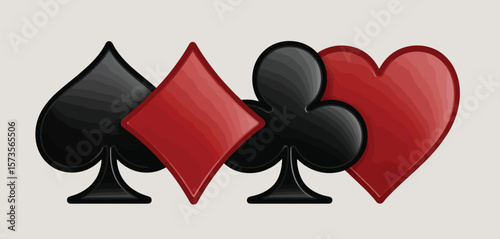 Four playing card suits including spades diamonds clubs and hearts in a row