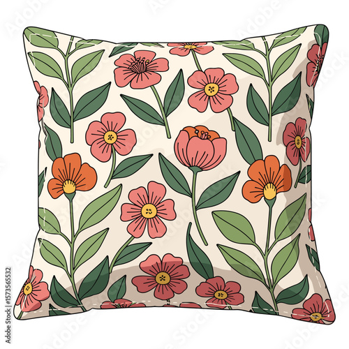 Floral pattern cushion illustration, decorative home accent with botanical design background