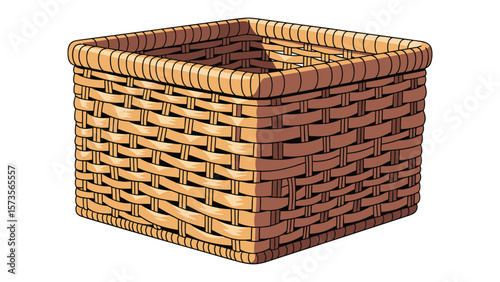 Detailed illustration of a woven rectangular basket for graphic design and creative projects