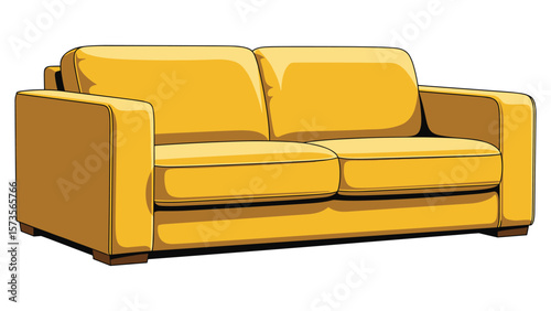 Stylish Mustard Yellow Two-Seater Sofa Illustration for Interior Design Projects and Furniture