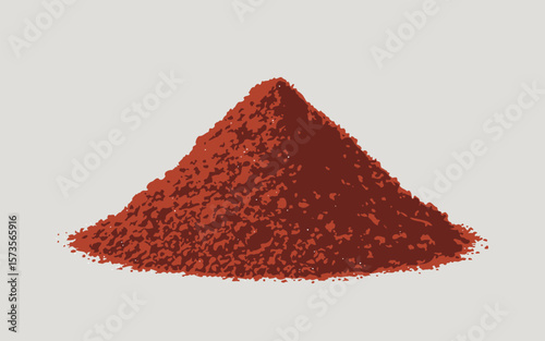 A pile of vibrant red chili powder forming a perfect cone shape against a neutral background