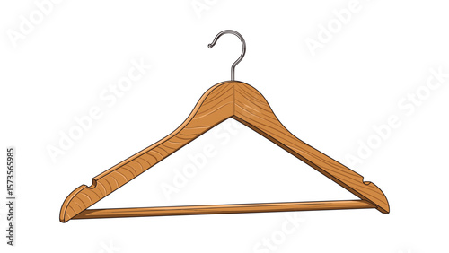 Detailed illustration of a wooden coat hanger for clothing display solutions and fashion marketing
