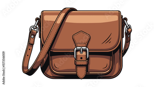 Stylish brown leather satchel illustration for fashion and design projects mockup element