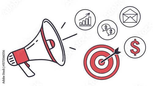 Marketing strategy megaphone target audience business growth and financial success illustration vector design