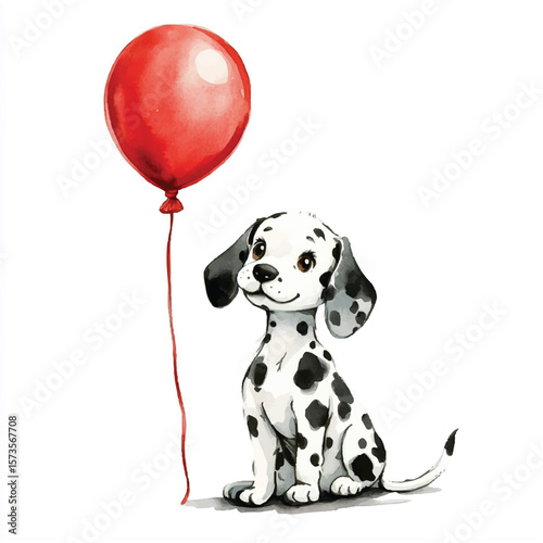 Cute Dalmatian Puppy with a Red Balloon