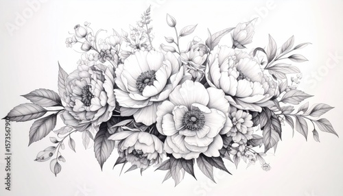 Detailed grayscale floral bouquet