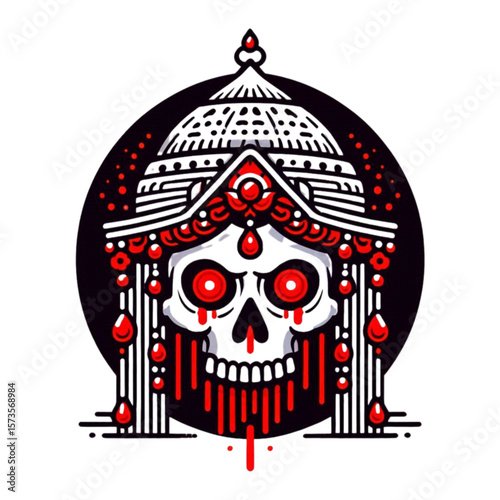 Bleeding Skull with Ornate Royal Helmet - Vector Logo