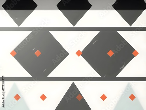 Geometric Tile Pattern: Black, White, and Coral