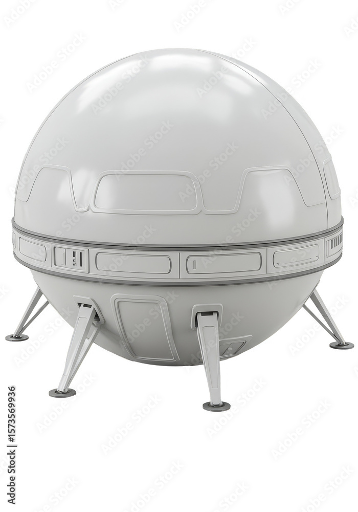 Fototapeta premium 3D Rendering Spherical White Spaceship Isolated on Transparent Background