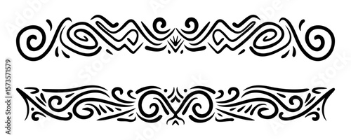 Elegant Tribal Style Decorative Border Ornaments in Black Silhouette Vector Design
