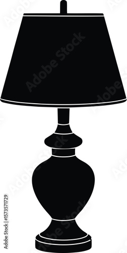 Classic black silhouette of a table lamp with a tapered shade and ornate base
