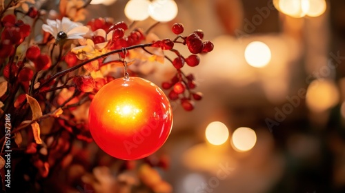 Festive, warm-toned, holiday ornament