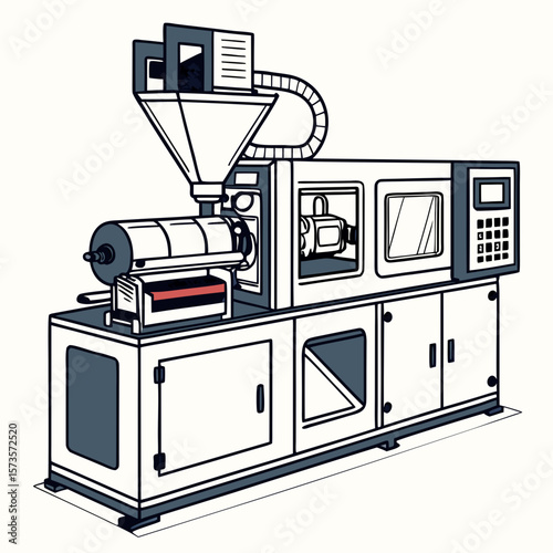 Creative Injection Molding Machine Vector Illustration | Industrial Equipment Graphic for Manufacturing, Engineering, and Plastic Production