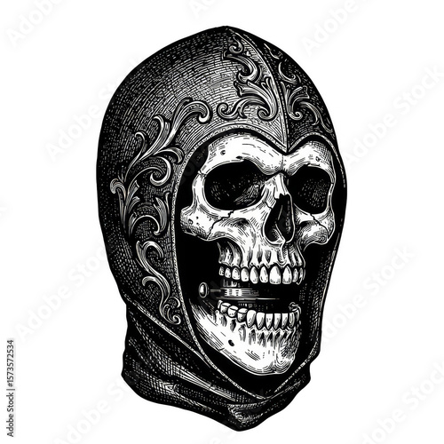 Illustration of Skull Grim Reaper in White Helmet on Transparent Background