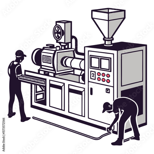Creative Injection Molding Machine Vector Illustration | Industrial Equipment Graphic for Manufacturing, Engineering, and Plastic Production