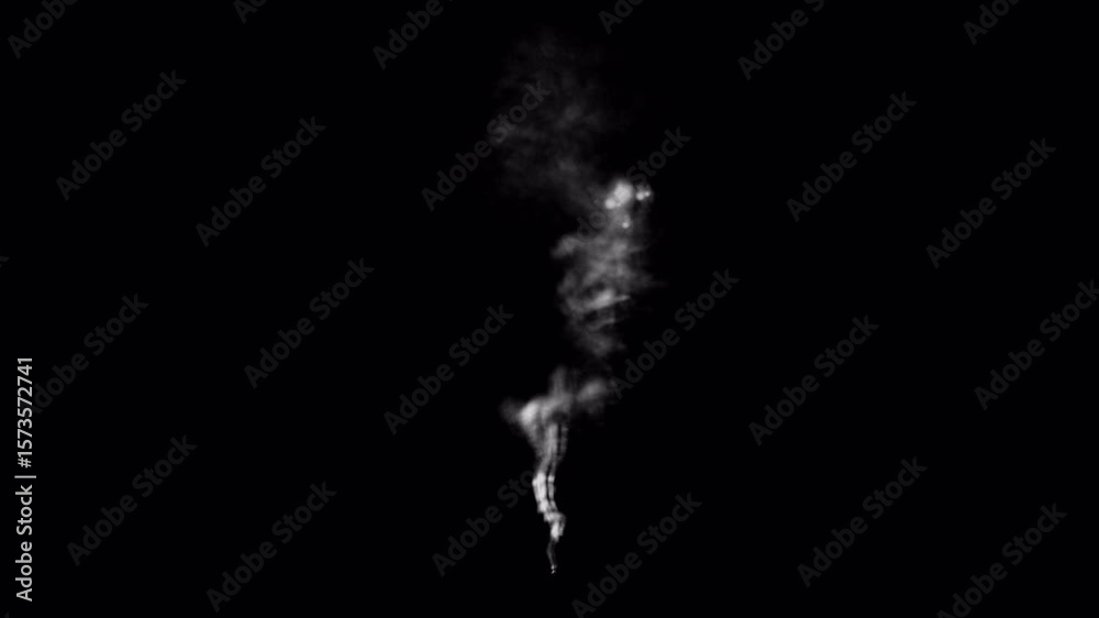 Single cigarette smoke, steam waves overlay on transparent background, alpha channel