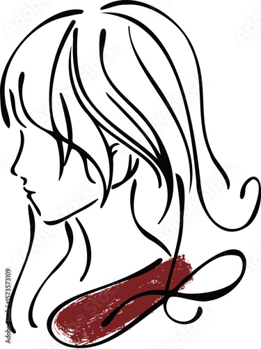 おしゃれな線画の女性の横顔イラスト