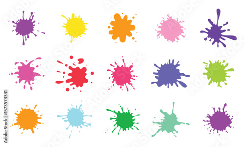 Paint splashes set. Colorful paint splatters. Spray paint blot element vector illustration.
