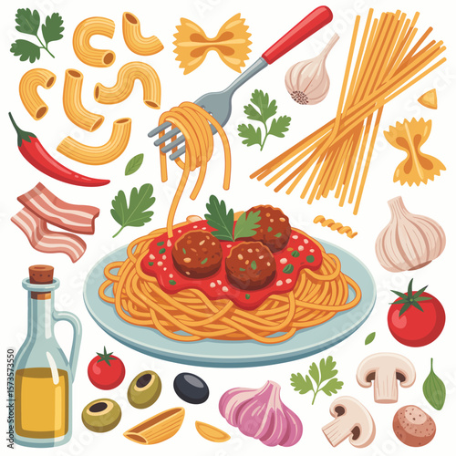Delicious Spaghetti and Meatballs with Various Pasta Types