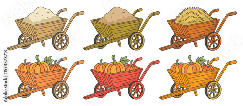 Wooden Wheelbarrows with Autumn Harvest