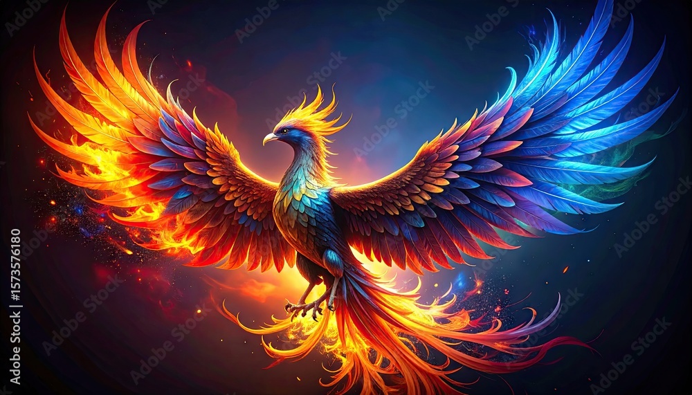 Fototapeta premium Fiery mythical bird in vibrant colors