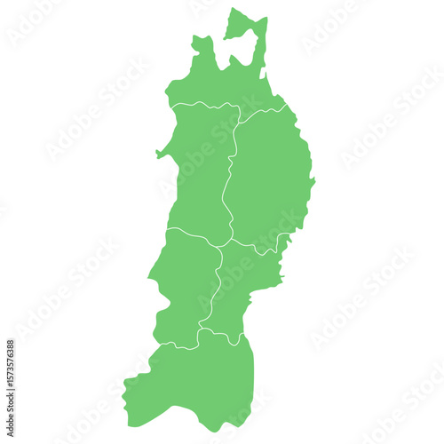 東北地方のシルエットイラスト（青森県, 岩手県, 秋田県, 山形県, 宮城県, 福島県）