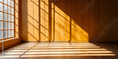 Elegant Sunlit Interior with Wooden Wall Panels and Large Windows