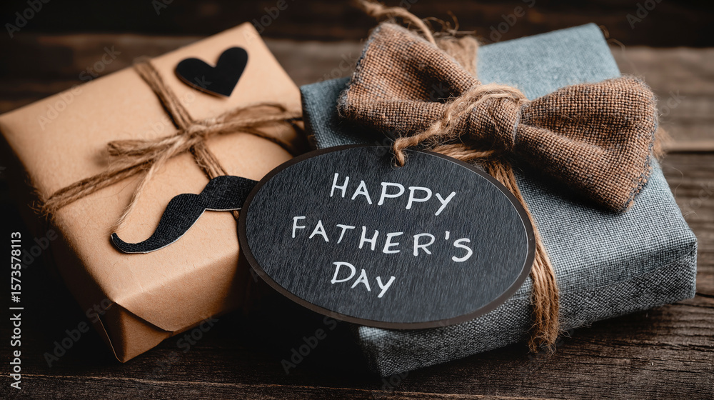 Fototapeta premium Father's day boxes, decorated with rustic style and whiskers. Generative AI