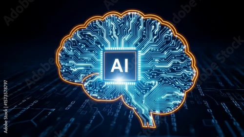 Artificial Intelligence Brain: Digital Circuitry and Data Flow Visualization
