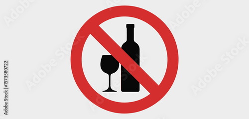 No alcohol allowed sign with bottle and glass silhouette