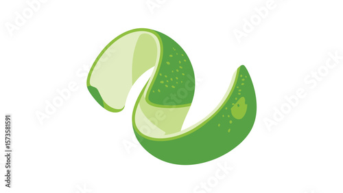A vibrant green lime peel spiraled elegantly against a clean white background