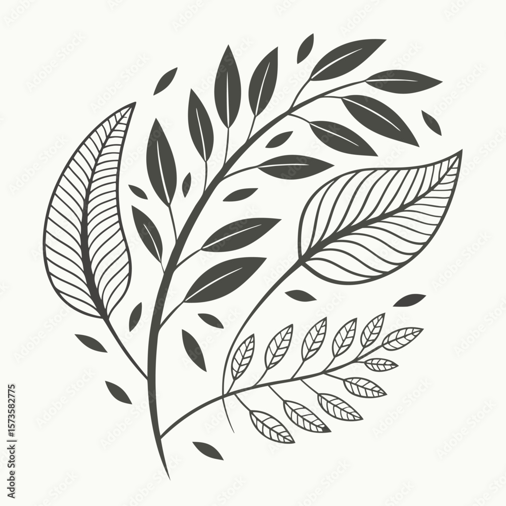 Obraz premium Dark gray stylized leaves and branches