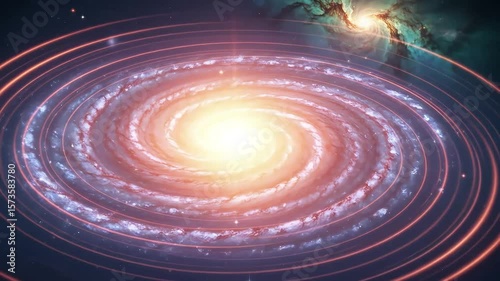 Spiral Galaxy Formation With Glowing Core and Nebulae on Dark Background