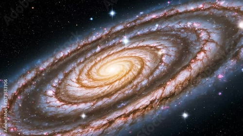 Spiral Galaxy with Bright Core and Swirling Arms Against a Dark Background
