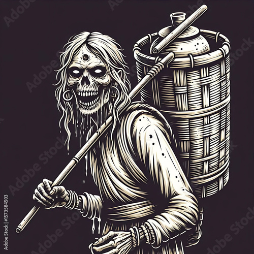 Mystical Three-Eyed Undead Seer - Dark Fantasy Illustration