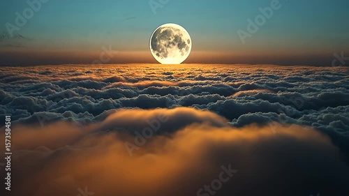 Majestic Moon Ascends Over a Dreamy Sea of Clouds at Twilight