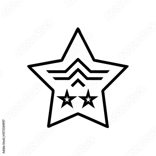 A bold, striking design of a military star insignia, rendered in a sleek, minimalist style. This stark contrast highlights its geometric forms, making it a striking symbol.