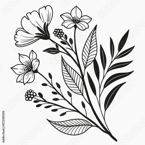 Elegant black and white floral illustration