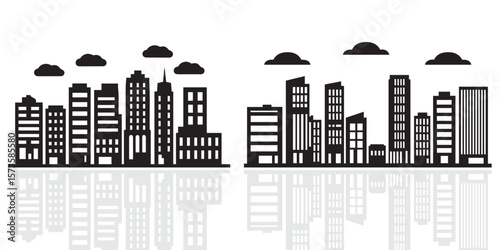 New York City Skyline. Hand Drawn Vector Illustration – Iconic NYC Silhouette with Skyscrapers and Landmarks, Minimalist Urban Cityscape Design in Black on White