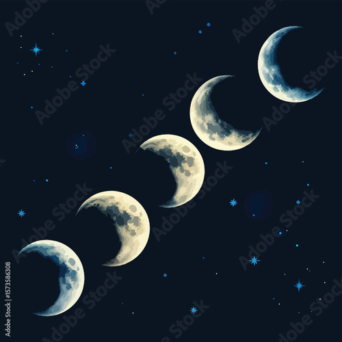 Phases of the Moon Against a Starry Night Sky