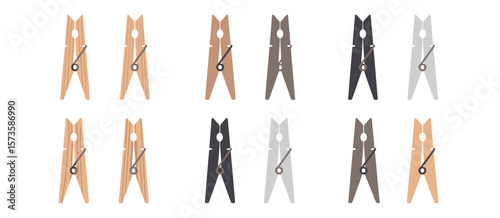 Set of Colorful Wooden Clothes Pins