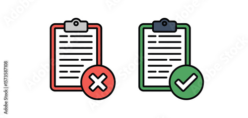 Checklist with a red cross and a green checkmark for approval or rejection