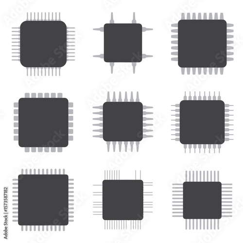 Set of Chip Integrated Circuit Icons