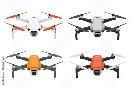 Four different colored drones arranged in a grid on a white background