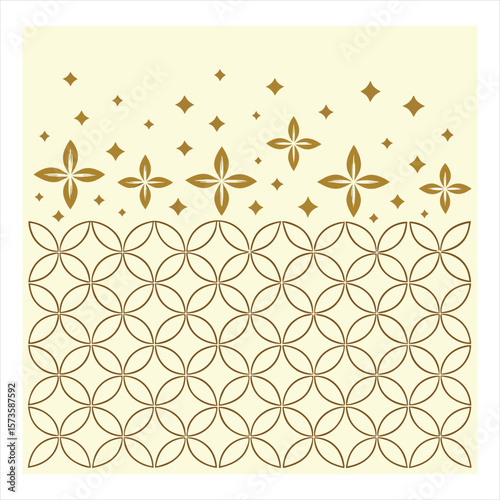 Delicate golden floral pattern with a butterfly and sparkling stars on a cream background