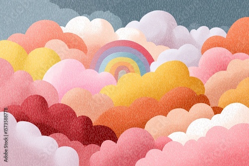Colorful Abstract Sky Illustration with Rainbow Clouds - Vibrant Digital Artwork for Whimsical Nature-Inspired Background