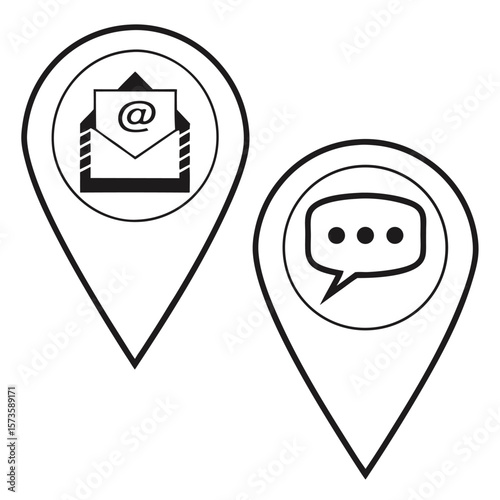 Email and chat icons on map markers